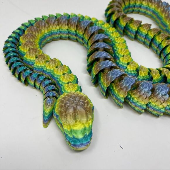 Articulating Snake 3D Printed 5 Feet Long Grass Green Tan Purple Colour Décor - Picture 3 of 7